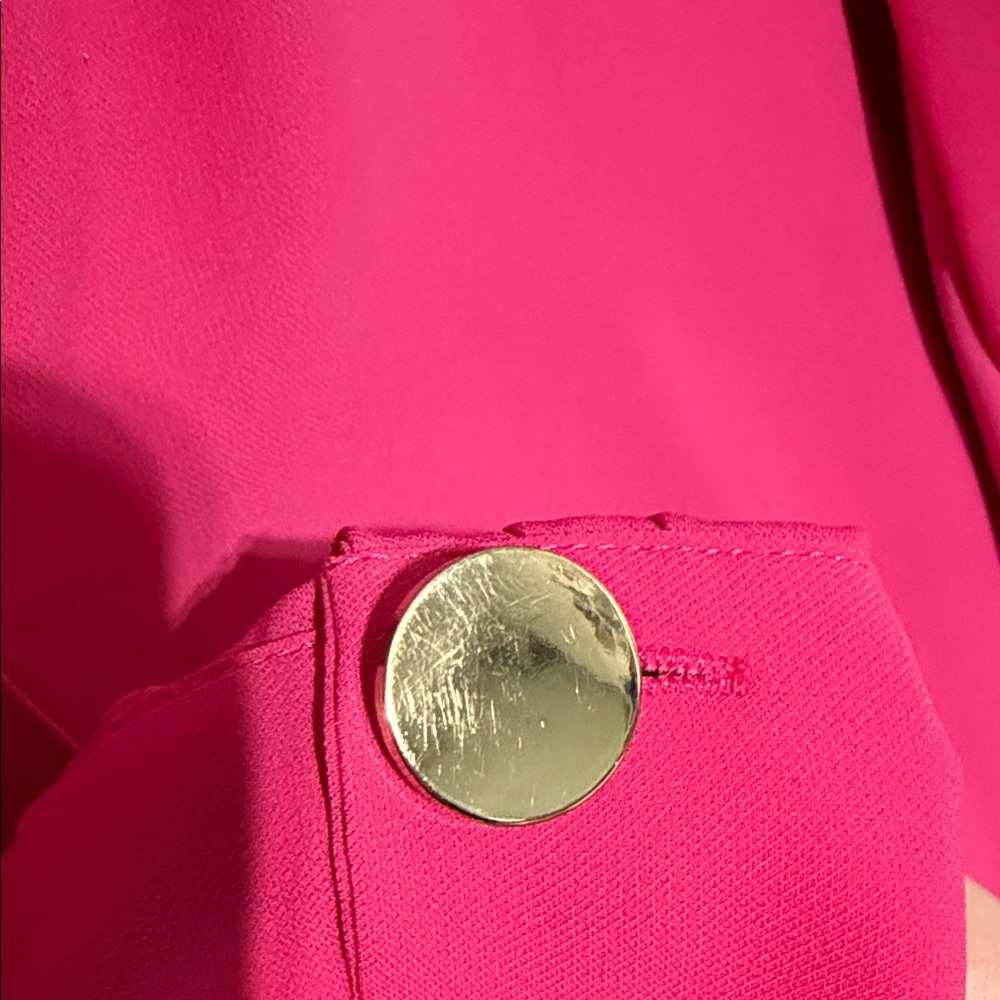 Eloquii Hot Pink Long Sleeve Blouse V-Neck Roll Tab Sleeves Size 16 - Picture 6 of 10